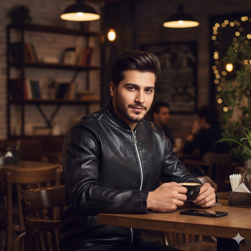 کاپشن چرم طرح پوست مار ساده مردانه مدل Yasan