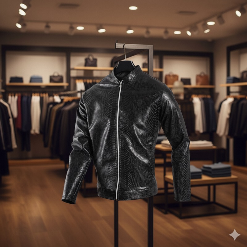 کاپشن چرم طرح پوست مار ساده مردانه مدل Yasan