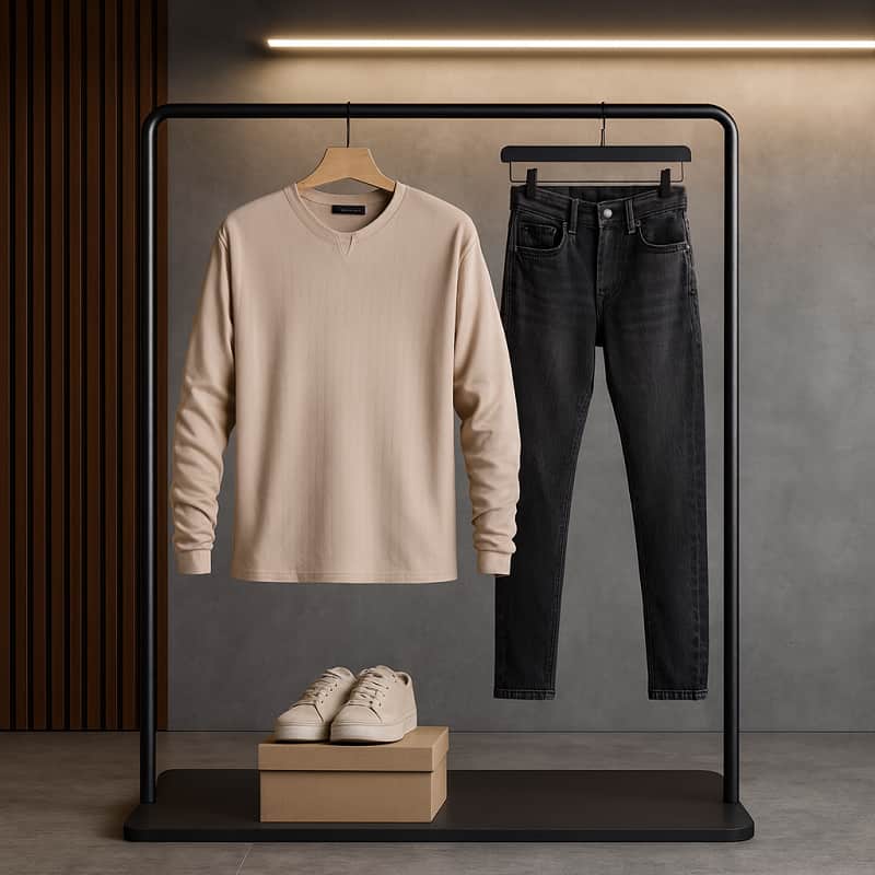 بلوز مردانه کرم یقه کوبایی مدل Etron