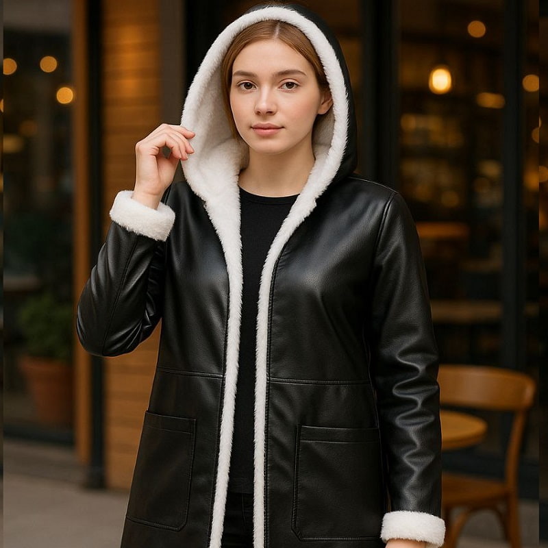 شنل چرم خز سفید زنانه مدل Sara